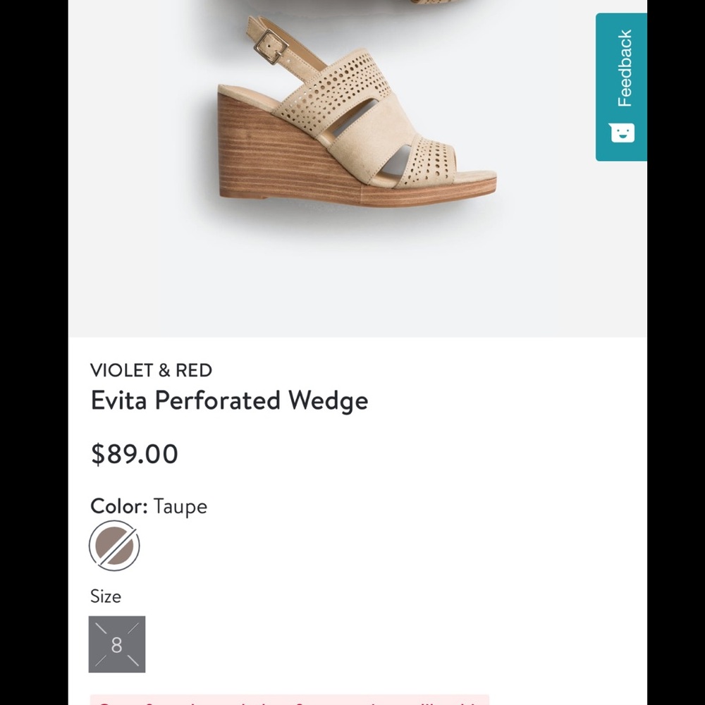 NWT Evita Perforated Wedge Taupe size 8